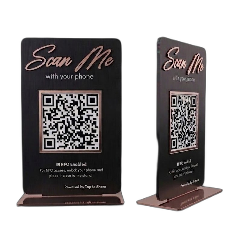 Arany NFC tartó Scan Me — asztali QR és NFC étlap